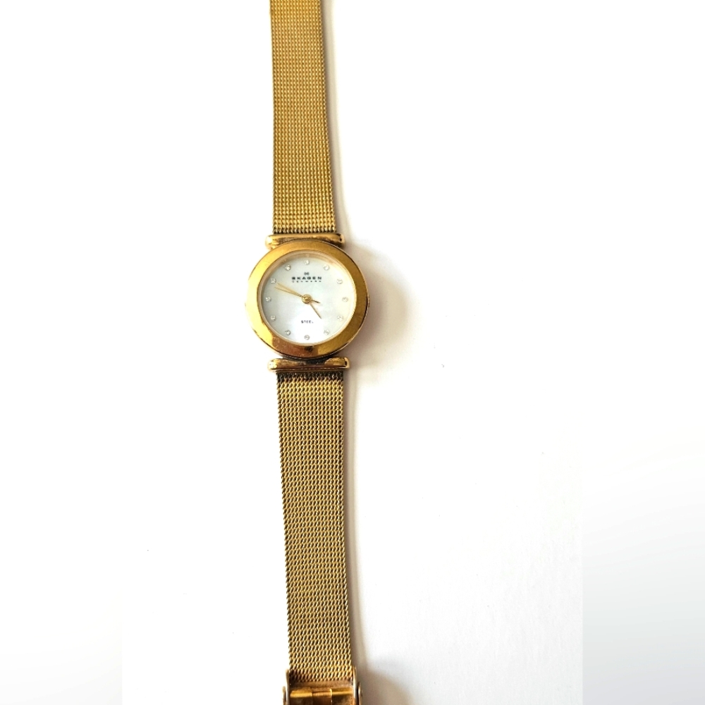 Skagen Denmark Steel Goldplates Mesh Band Watch Vintage